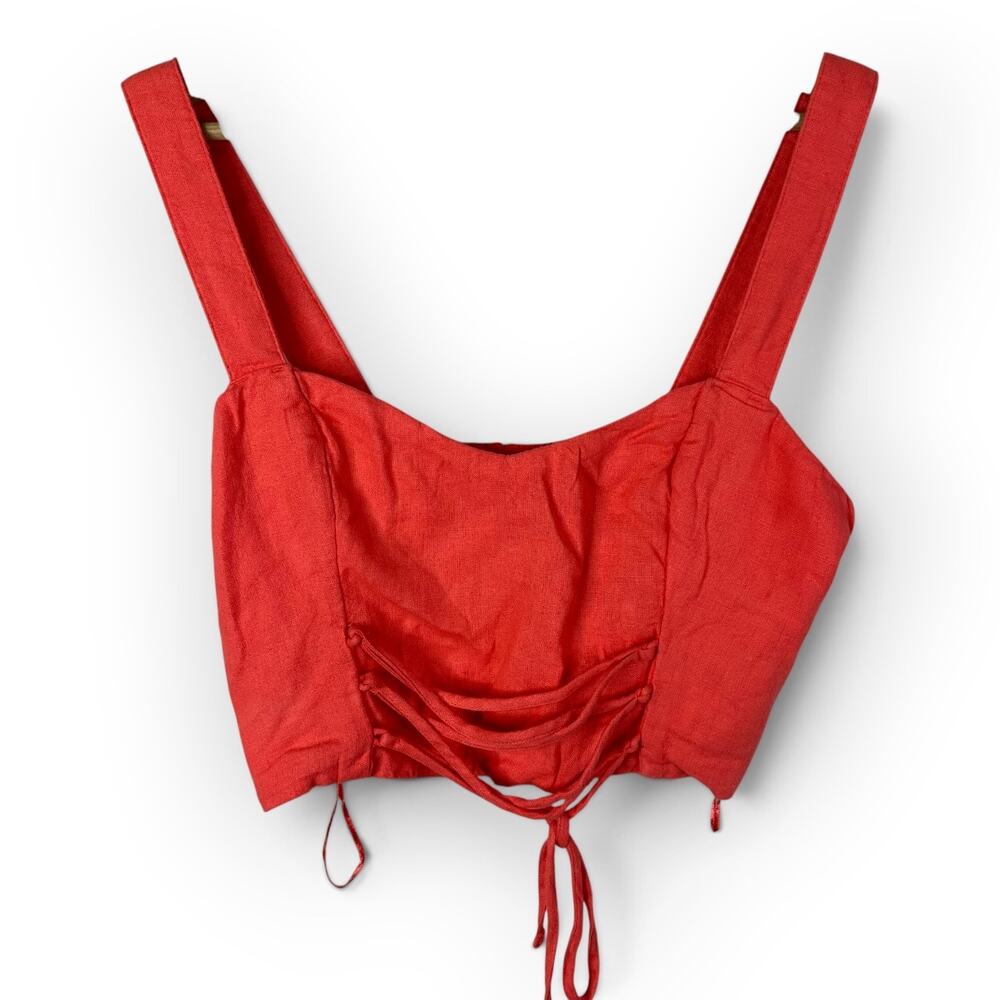 Abercrombie and Fitch NWT Linen Crop Top Size M Coral Smocked Tie Hem Cami